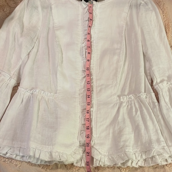 INC White Ruffle Linen Blazer Jacket - Picture 11 of 12